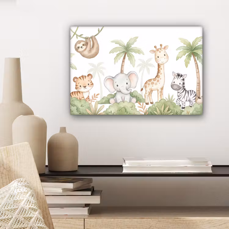Canvas schilderij - Dieren - Jungle - Pastel — 5