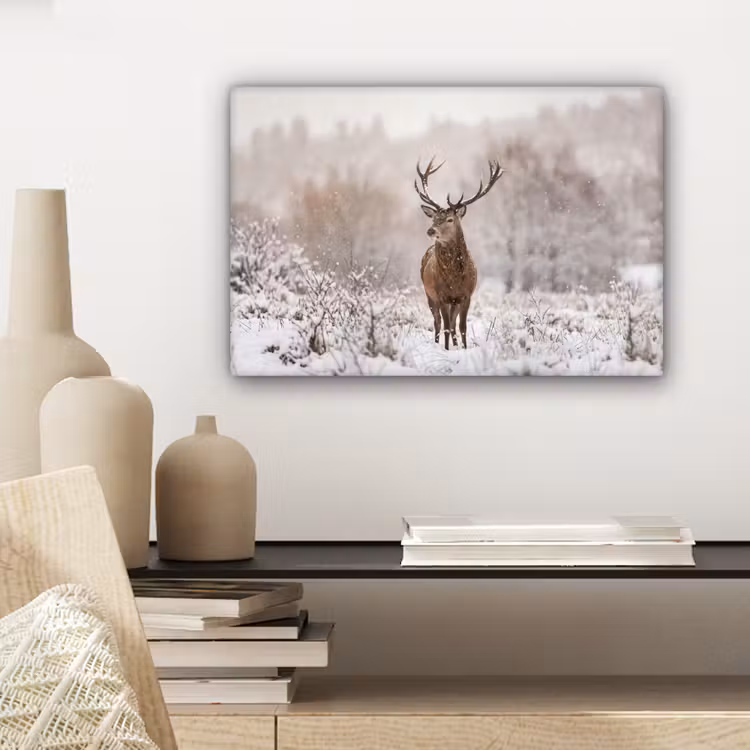 Canvas schilderij - Edelhert - Bos - Sneeuw - Winter - Majestueus — 5