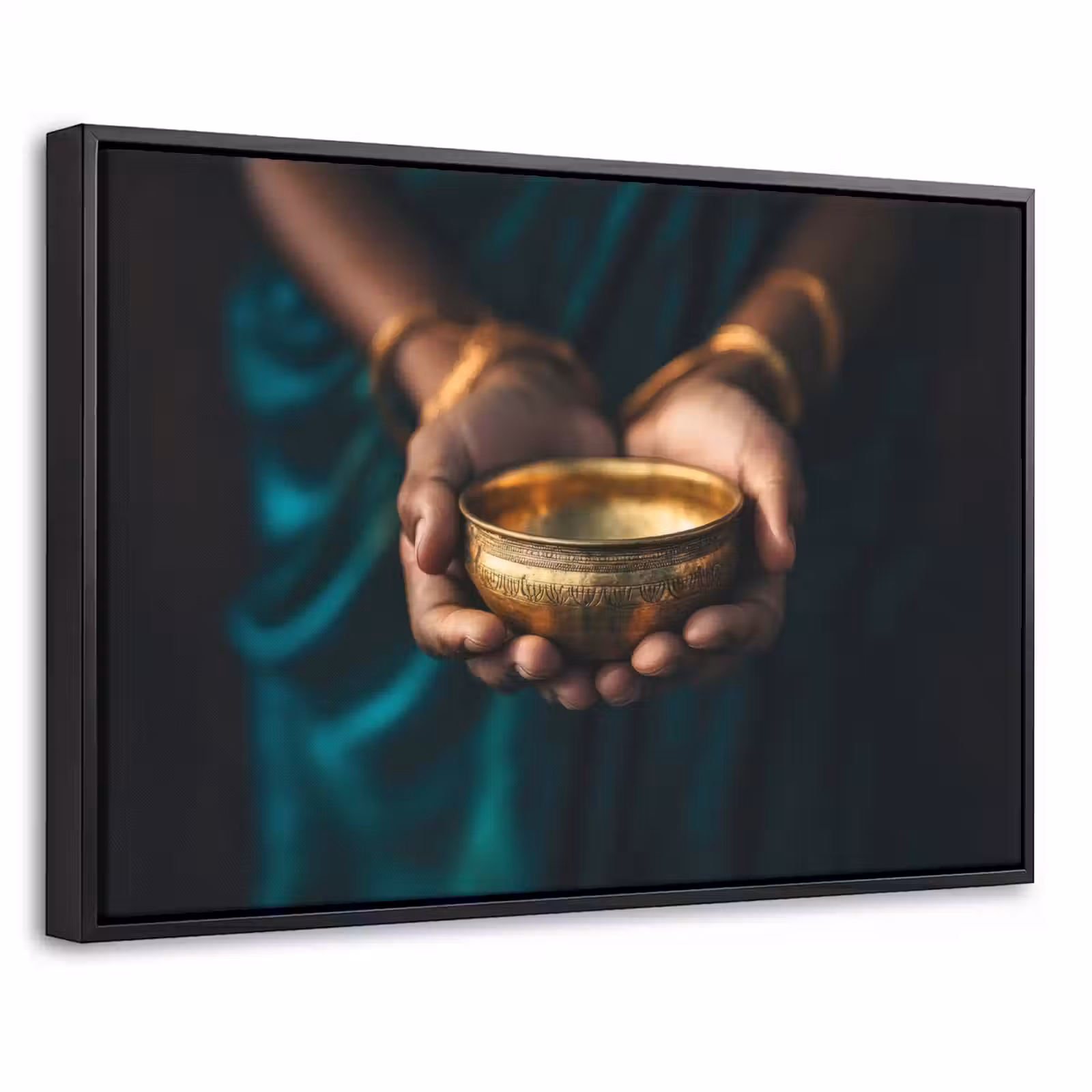 Canvas met lijst - Goud - Kom - Blauw — 1