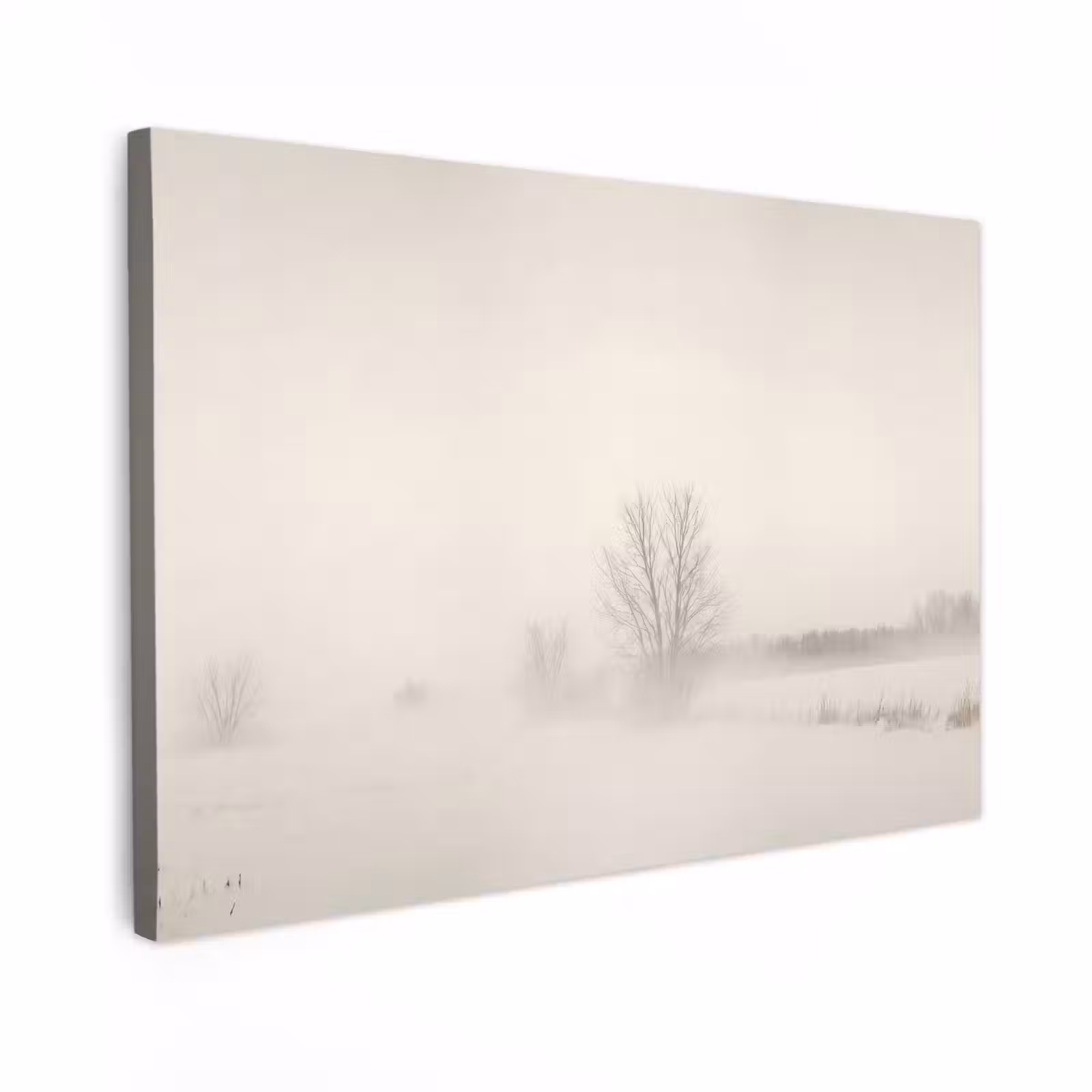 Canvas schilderij - Boom - Mist - Sneeuw - Winter - Minimalistisch — 1