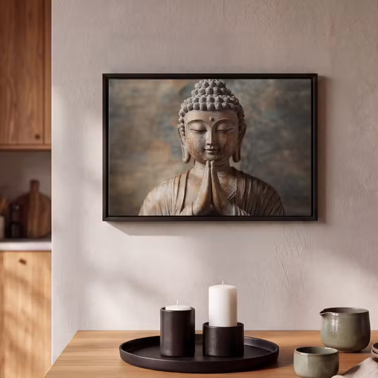 Canvas met lijst - Boedha - Beeld - Bruin - Rust — 2