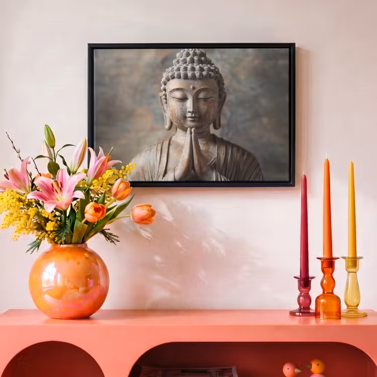 Canvas met lijst - Boedha - Beeld - Bruin - Rust — 4