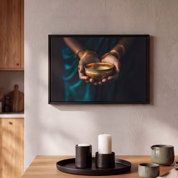 Canvas met lijst - Goud - Kom - Blauw — 2