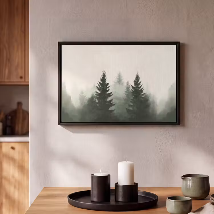 Canvas met lijst - Sparren - Bomen - Groen - Beige — 2
