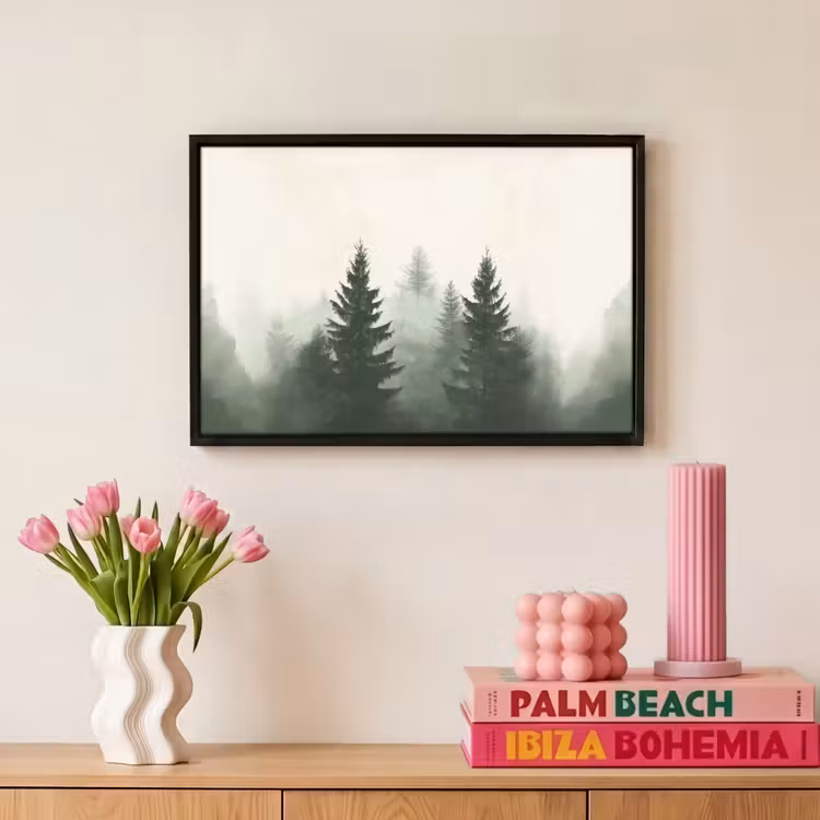 Canvas met lijst - Sparren - Bomen - Groen - Beige — 8
