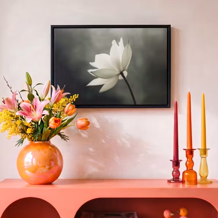 Canvas met lijst - Wit - Lotus - Donker - Bloem — 4