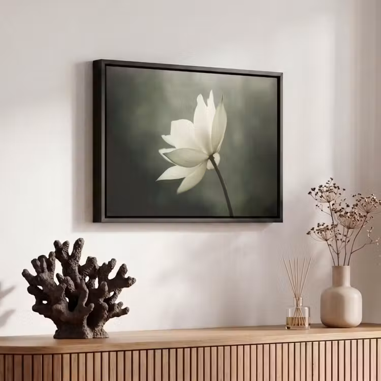 Canvas met lijst - Wit - Lotus - Donker - Bloem — 6