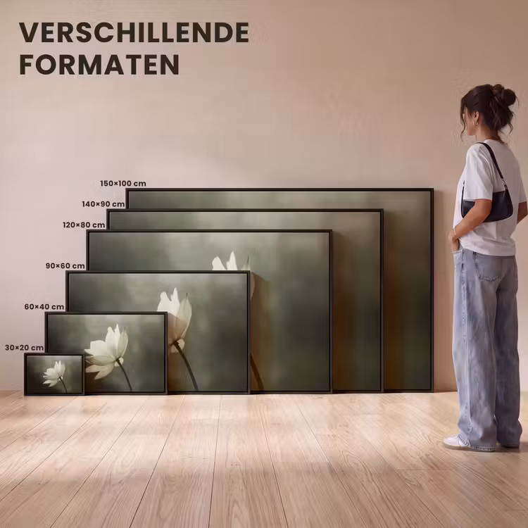 Canvas met lijst - Wit - Lotus - Donker - Bloem — 7