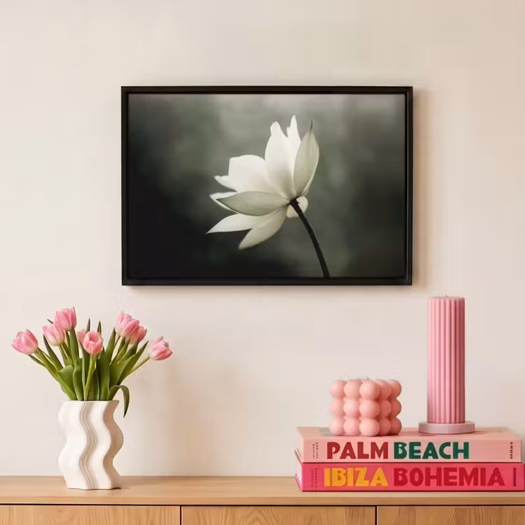 Canvas met lijst - Wit - Lotus - Donker - Bloem — 8