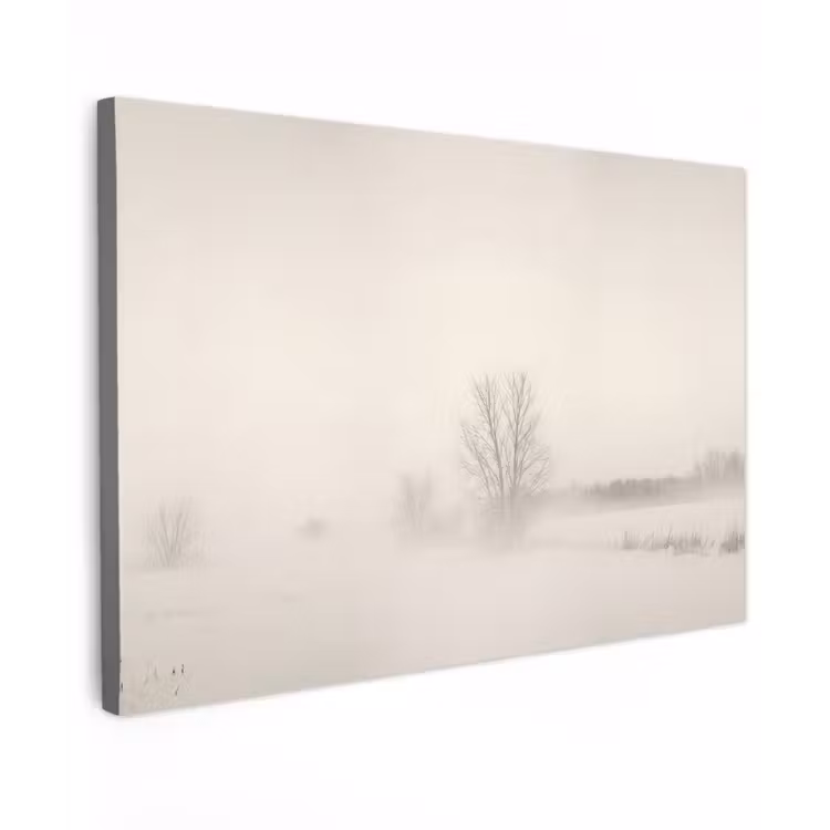 Canvas schilderij - Boom - Mist - Sneeuw - Winter - Minimalistisch — 1