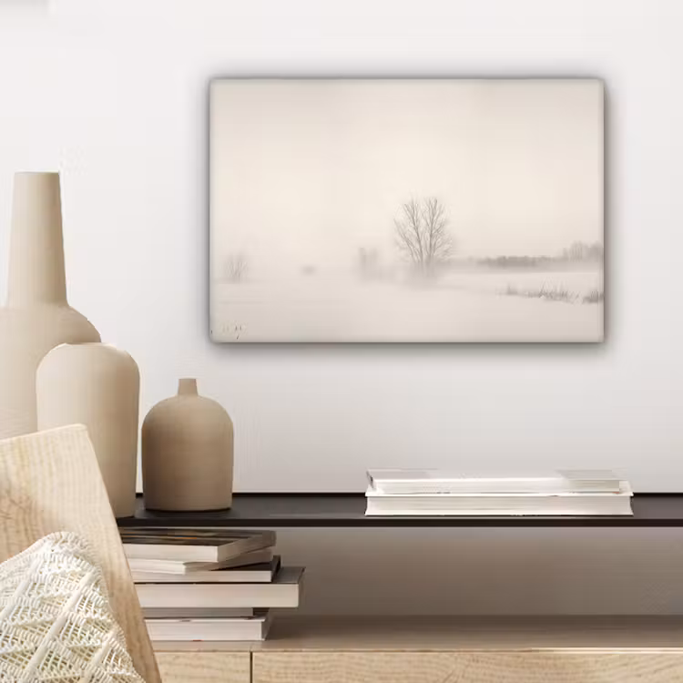 Canvas schilderij - Boom - Mist - Sneeuw - Winter - Minimalistisch — 5