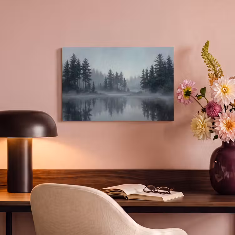 Canvas schilderij - Bos - Meer - Mist - Natuur - Grijs — 4