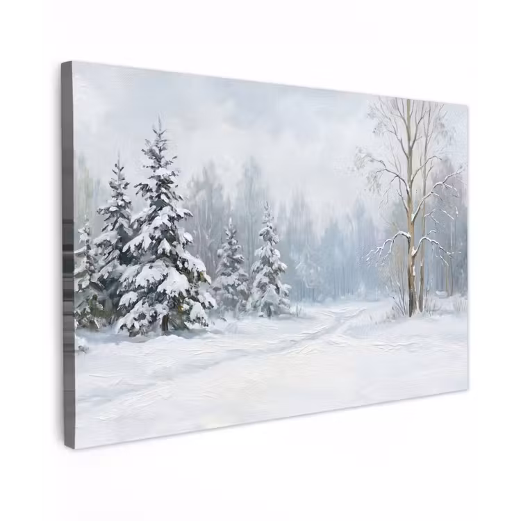 Canvas schilderij - Bospad - Dennen - Sneeuw - Winter - Rustgevend — 1