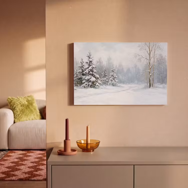 Canvas schilderij - Bospad - Dennen - Sneeuw - Winter - Rustgevend — 2