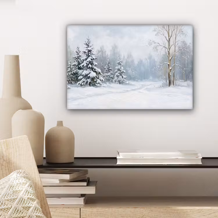 Canvas schilderij - Bospad - Dennen - Sneeuw - Winter - Rustgevend — 5