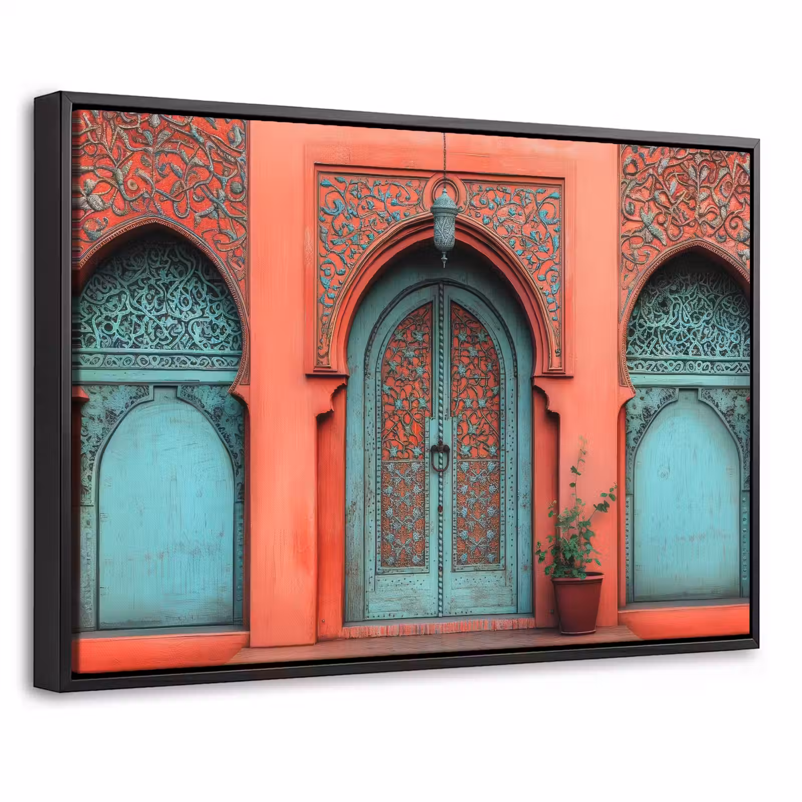 Canvas met lijst - Lantaarn - Deur - Turquoise — 1