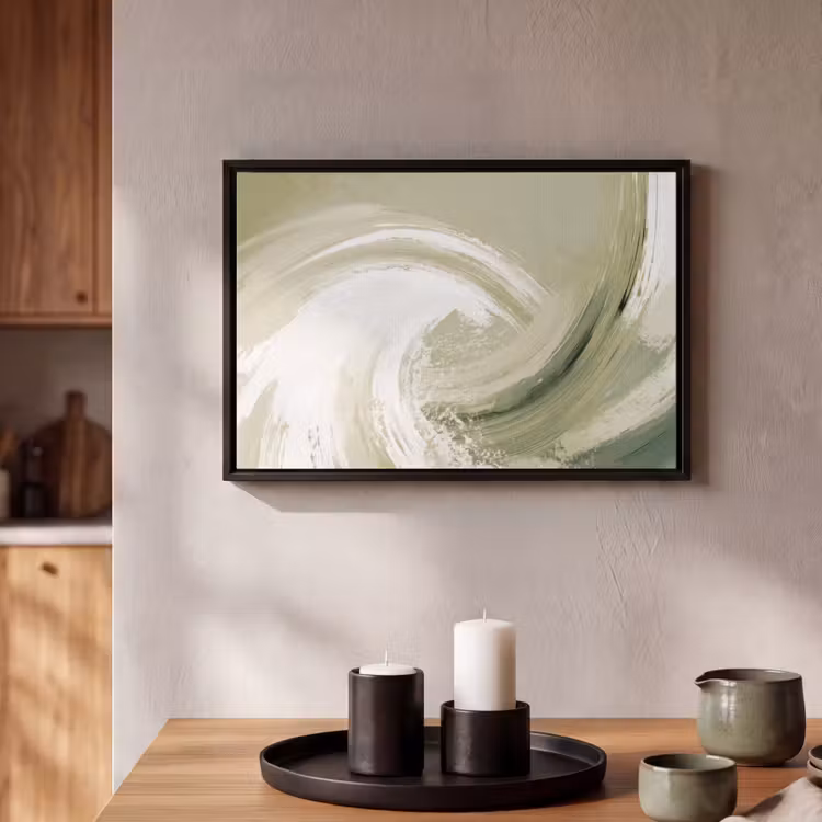 Canvas met lijst - Abstract - Penseelstreken - Golven - Groen — 2