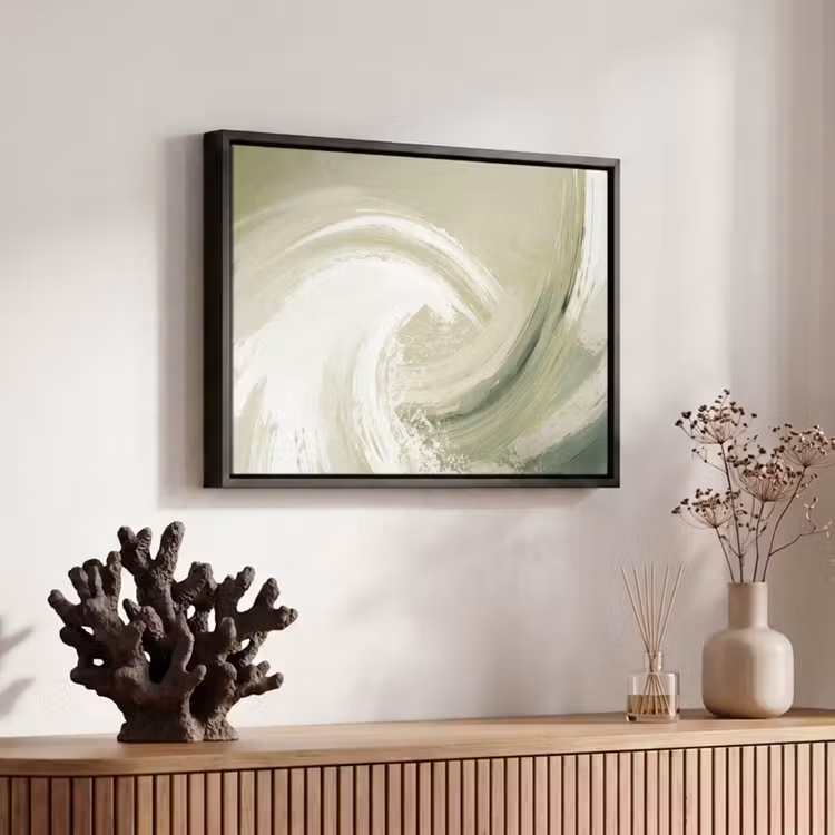 Canvas met lijst - Abstract - Penseelstreken - Golven - Groen — 6