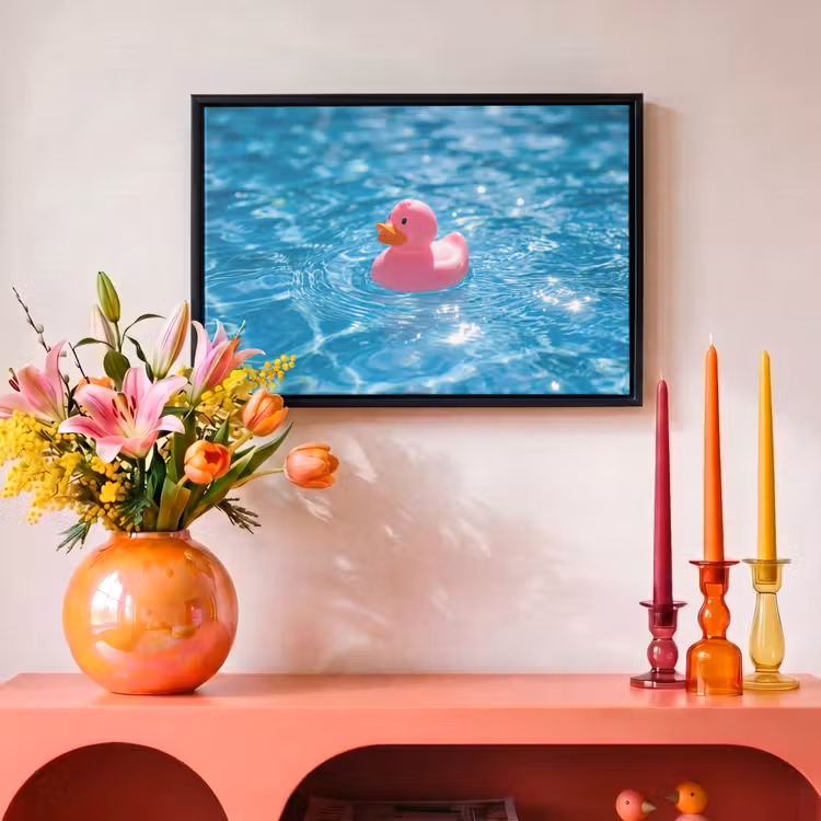 Canvas met lijst - Badeend - Dobberend - Roze — 4