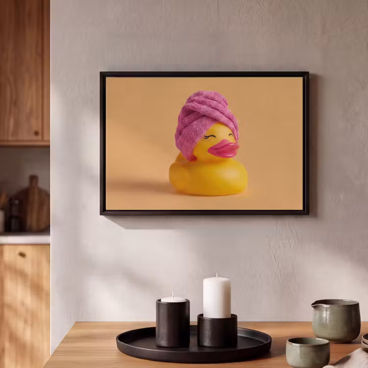 Canvas met lijst - Badeend - Handdoek - Kleurrijk — 2