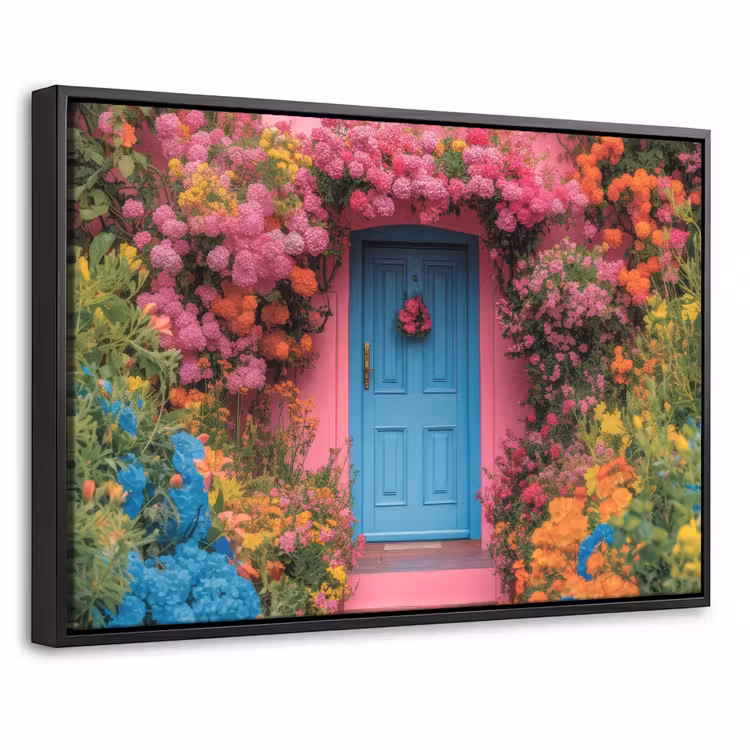 Canvas met lijst - Bloemen - Deur - Roze — 1
