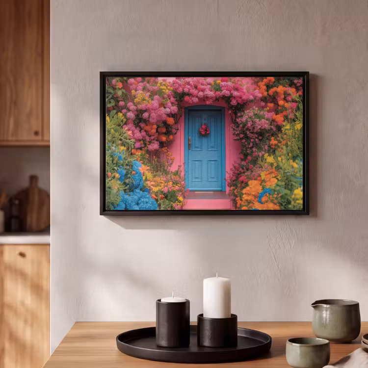 Canvas met lijst - Bloemen - Deur - Roze — 2