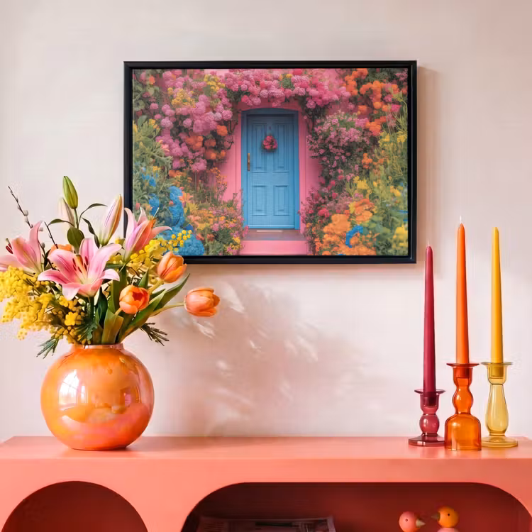 Canvas met lijst - Bloemen - Deur - Roze — 4