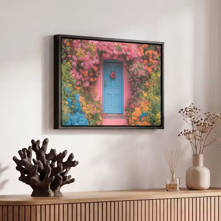 Canvas met lijst - Bloemen - Deur - Roze — 6