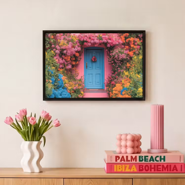 Canvas met lijst - Bloemen - Deur - Roze — 8