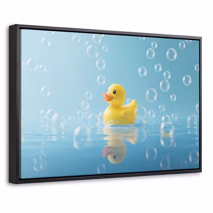 Canvas met lijst - Bubbels - Badeend - Geel — 1