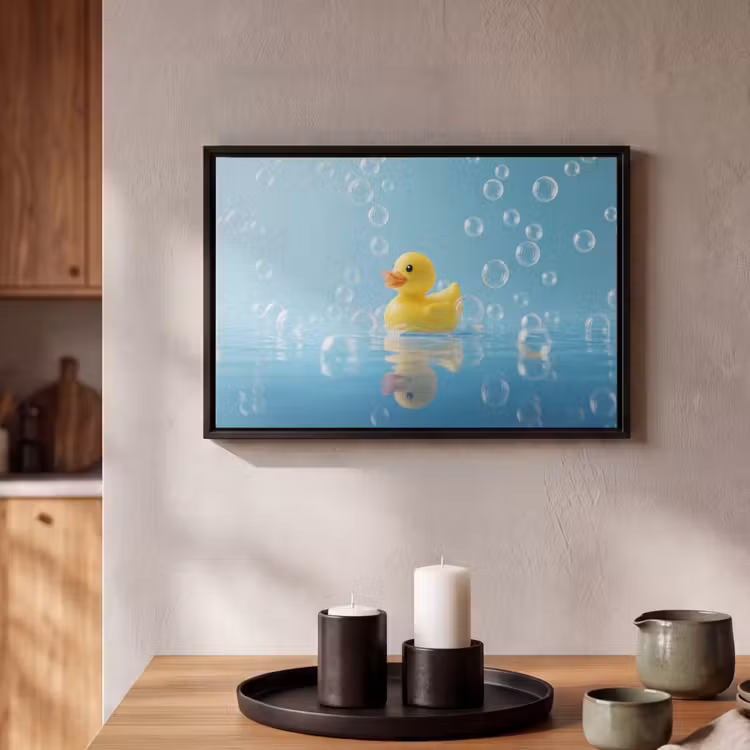 Canvas met lijst - Bubbels - Badeend - Geel — 2