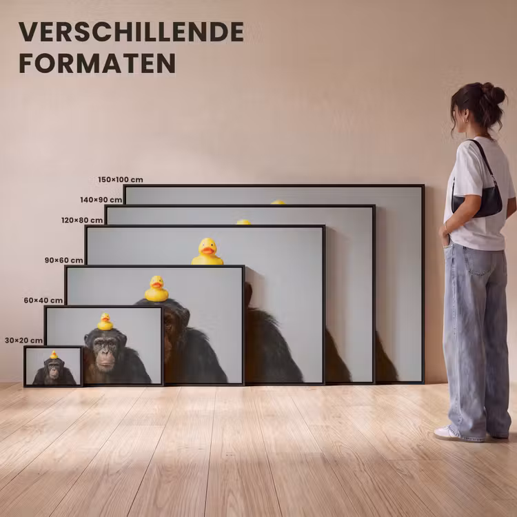 Canvas met lijst - Chimpansee - Badeend - Grijs — 7