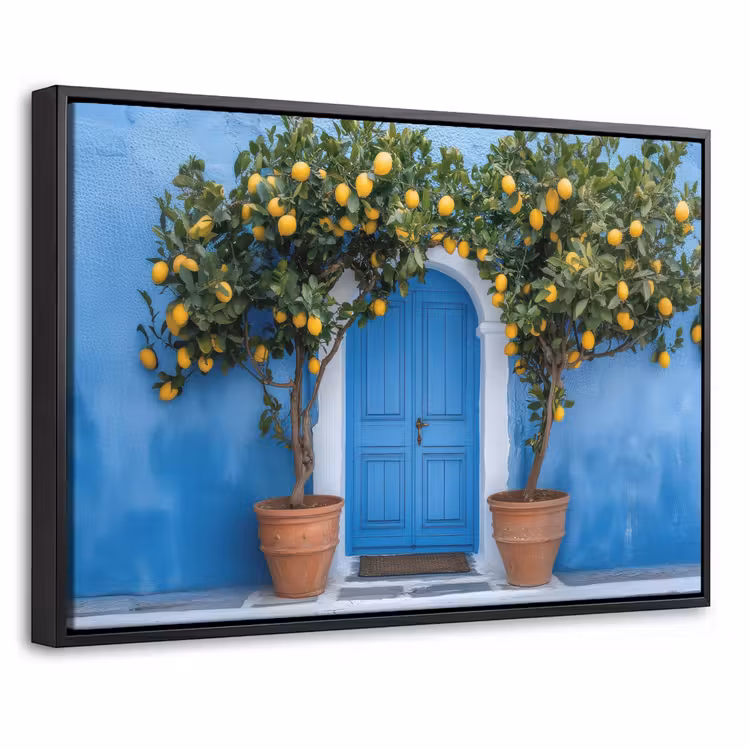 Canvas met lijst - Citroenbomen - Geel - Deur - Potten — 1