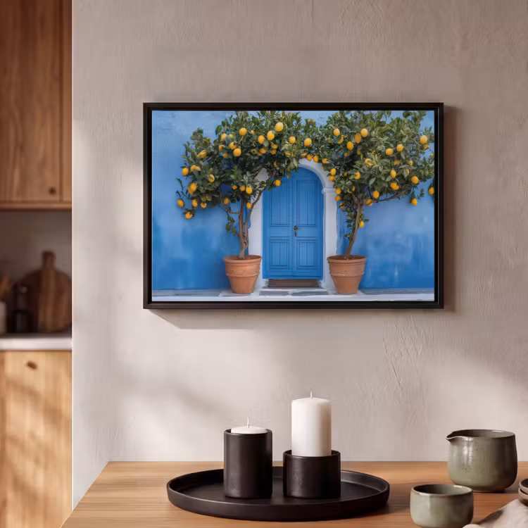 Canvas met lijst - Citroenbomen - Geel - Deur - Potten — 2