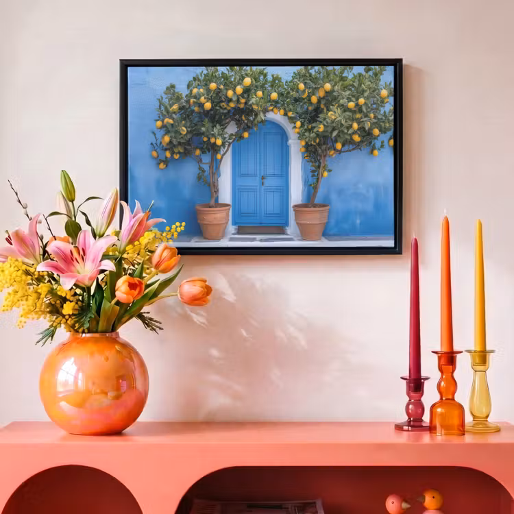 Canvas met lijst - Citroenbomen - Geel - Deur - Potten — 4