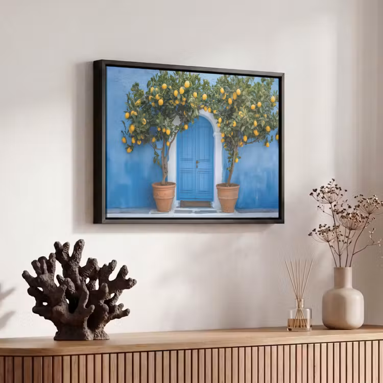 Canvas met lijst - Citroenbomen - Geel - Deur - Potten — 6