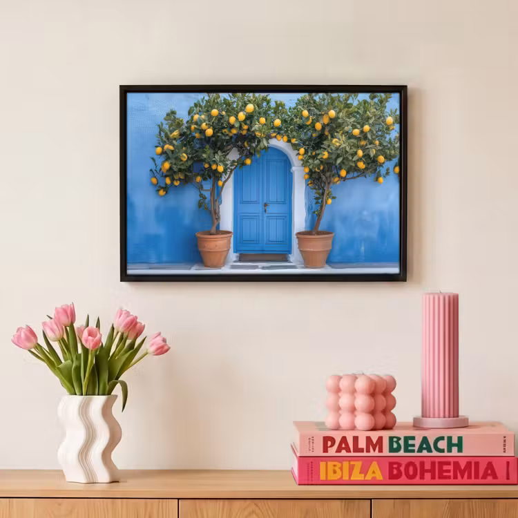 Canvas met lijst - Citroenbomen - Geel - Deur - Potten — 8