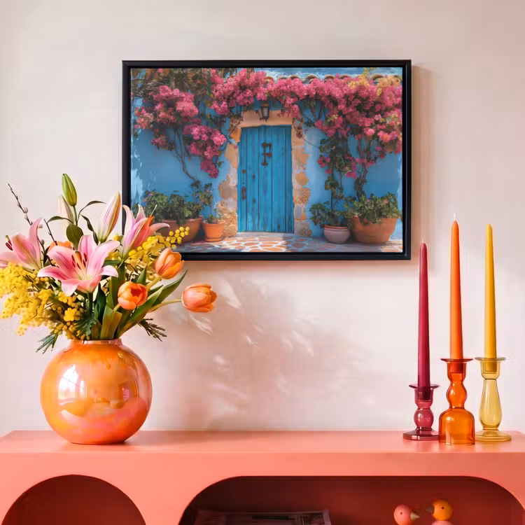 Canvas met lijst - Deur - Hout - Bloemen - Blauw — 4