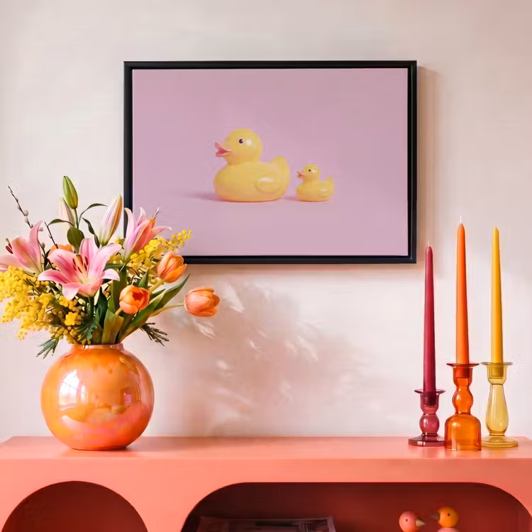 Canvas met lijst - Eendjes - Vrolijk - Roze — 4