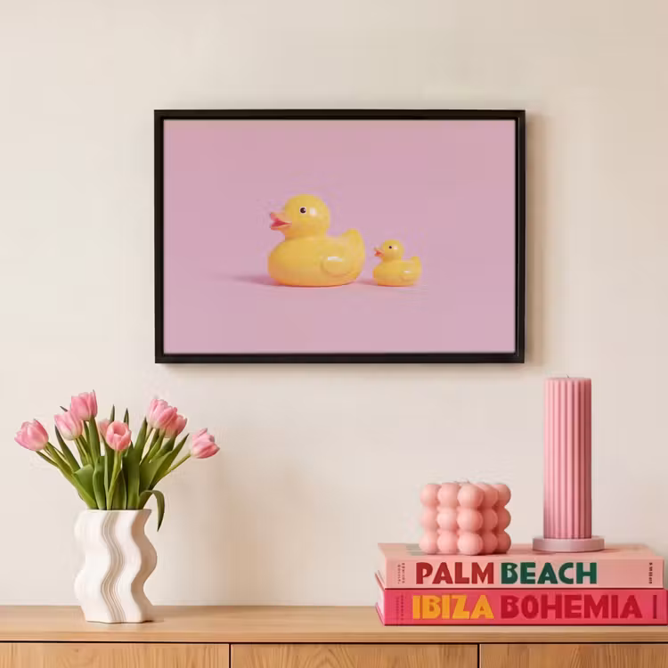 Canvas met lijst - Eendjes - Vrolijk - Roze — 8