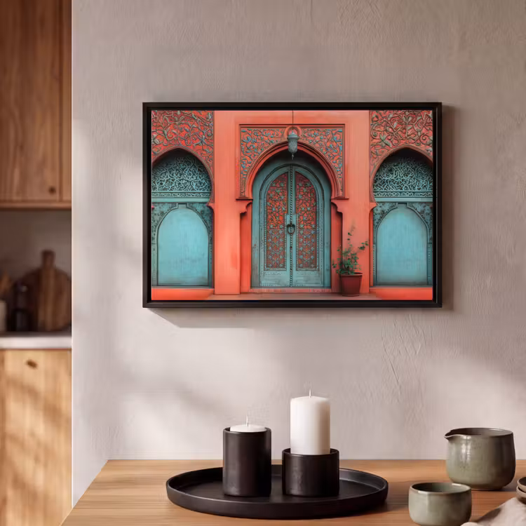 Canvas met lijst - Lantaarn - Deur - Turquoise — 2