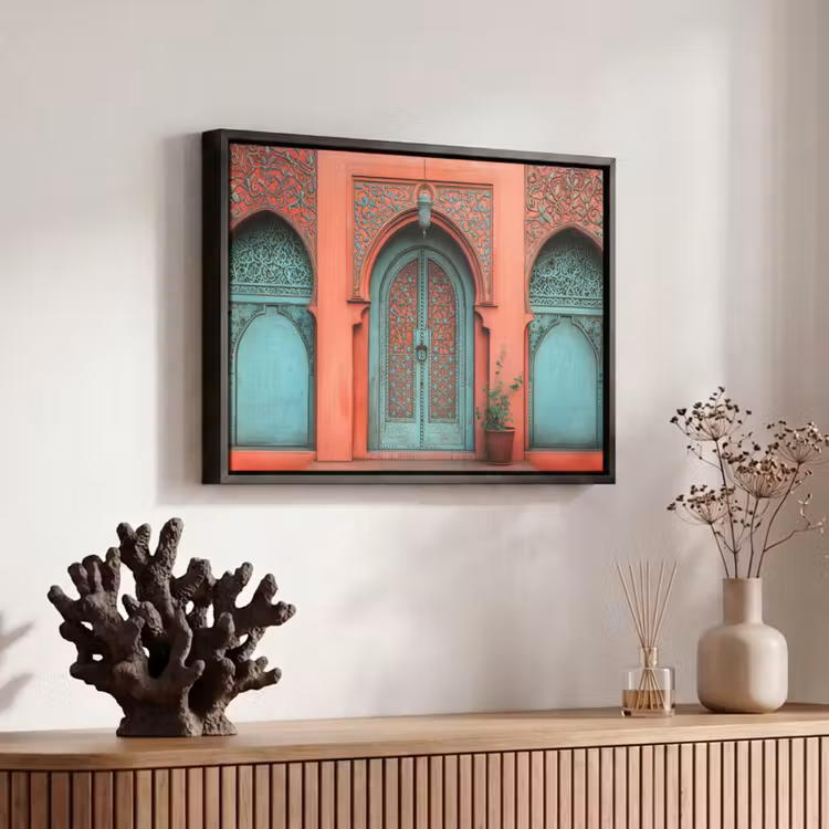 Canvas met lijst - Lantaarn - Deur - Turquoise — 6