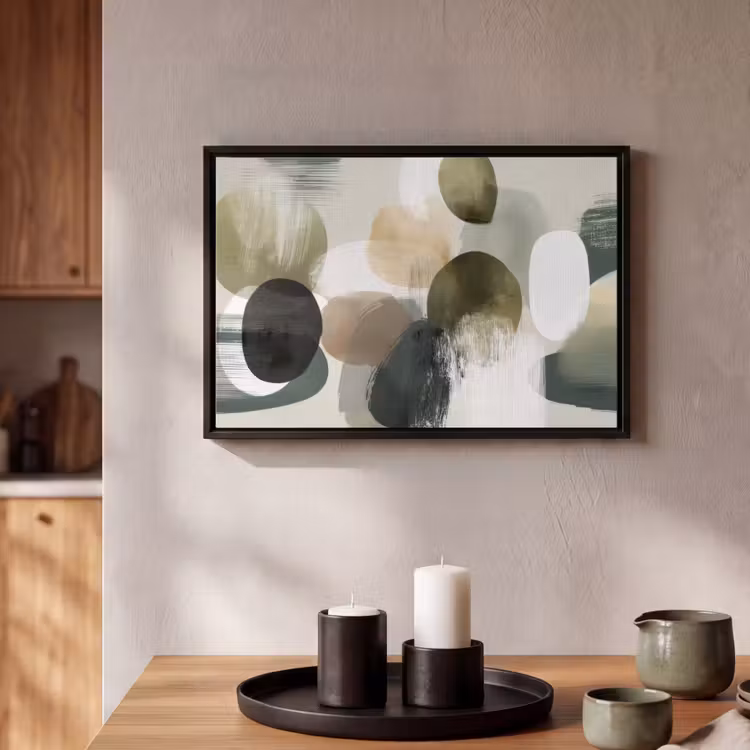 Canvas met lijst - Minimalistisch - Cirkels - Penseelstreken - Beige — 2