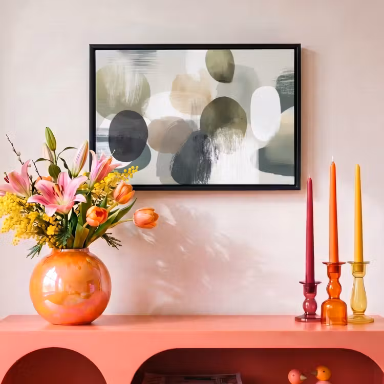 Canvas met lijst - Minimalistisch - Cirkels - Penseelstreken - Beige — 4