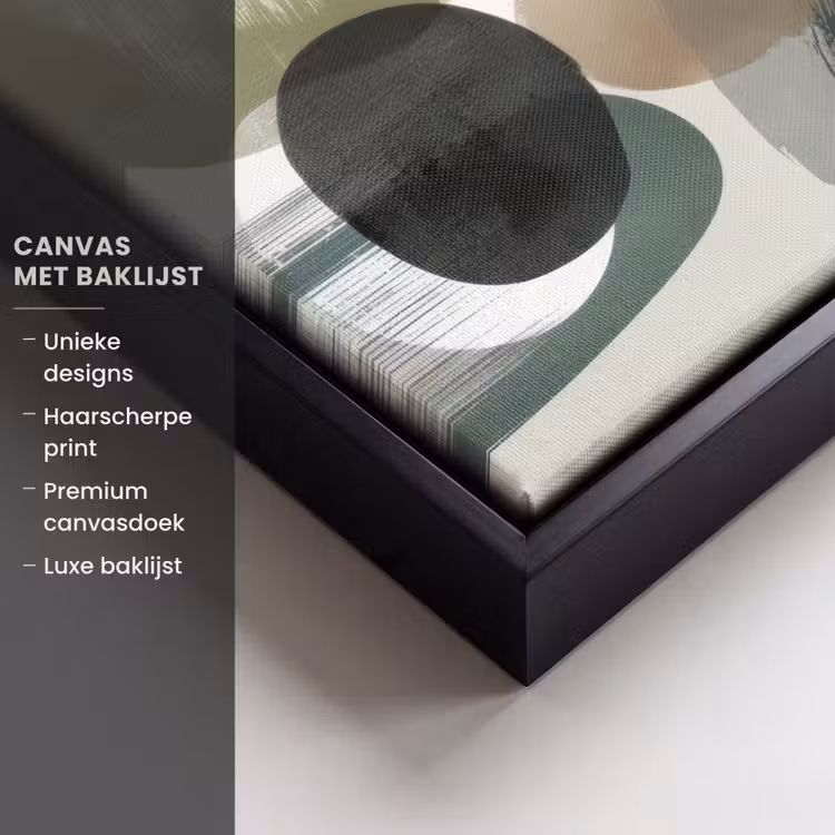 Canvas met lijst - Minimalistisch - Cirkels - Penseelstreken - Beige — 5