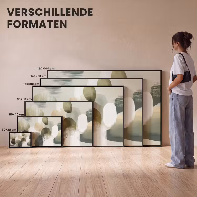 Canvas met lijst - Minimalistisch - Cirkels - Penseelstreken - Beige — 7