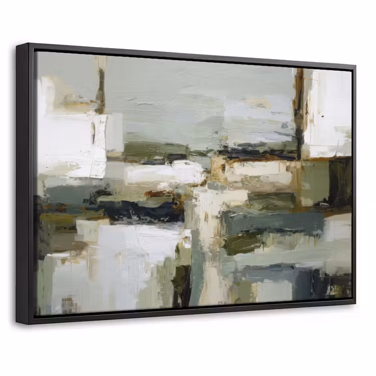 Canvas met lijst - Penseelstreken - Groen - Abstract - Japandi — 1