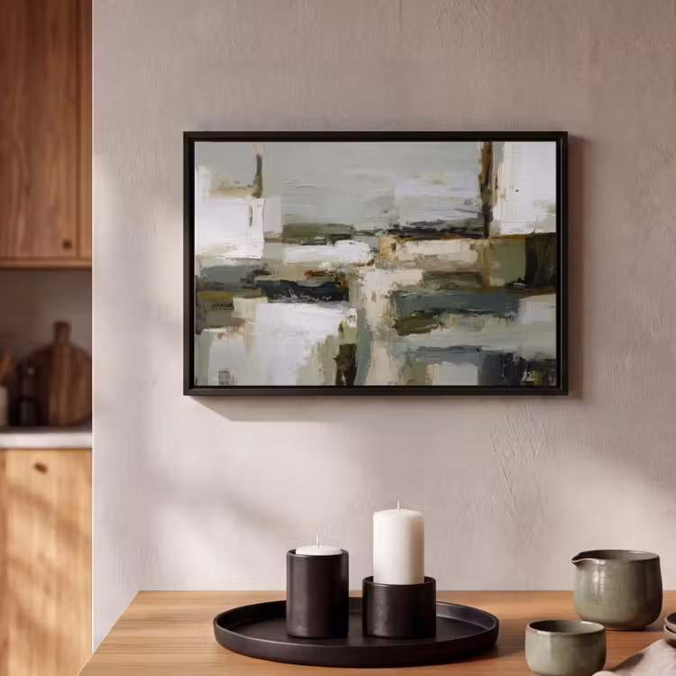 Canvas met lijst - Penseelstreken - Groen - Abstract - Japandi — 2