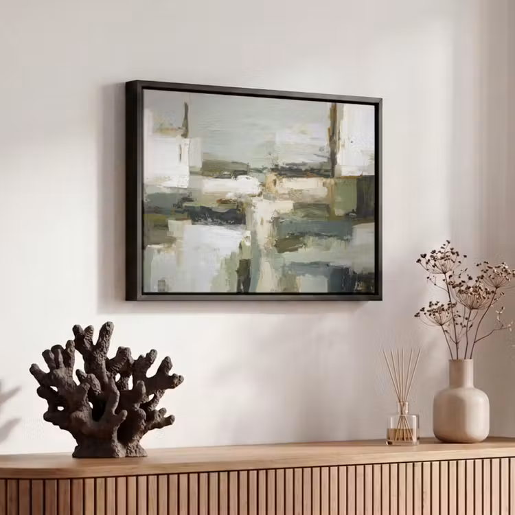 Canvas met lijst - Penseelstreken - Groen - Abstract - Japandi — 6