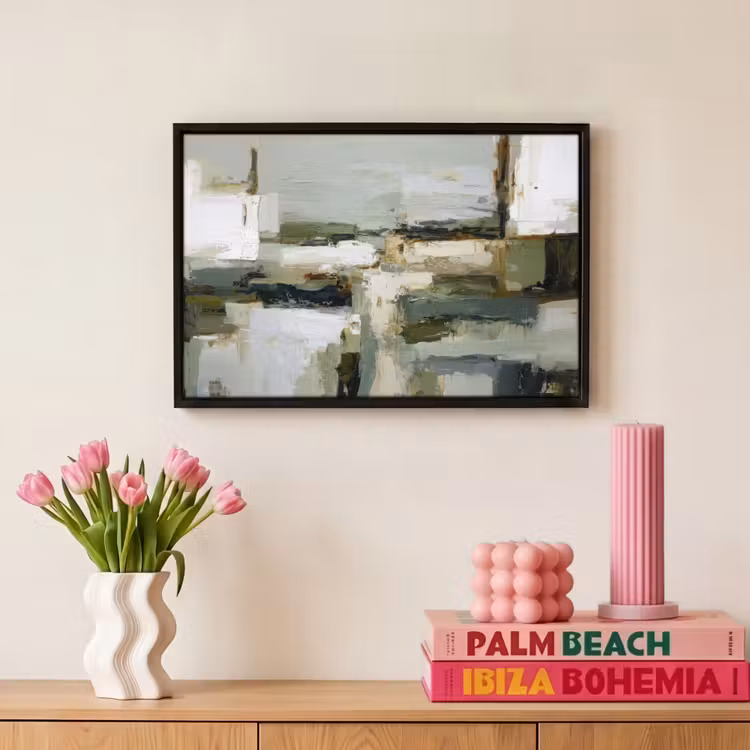 Canvas met lijst - Penseelstreken - Groen - Abstract - Japandi — 8
